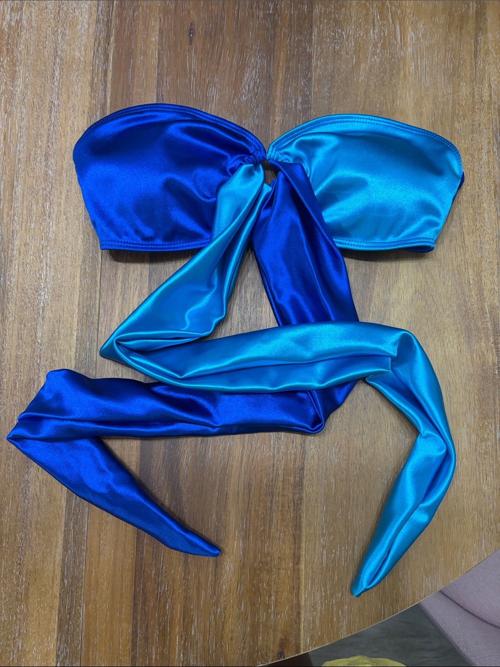 Reversible Satin Bandeau Bikini Set - Royal & Teal Blue